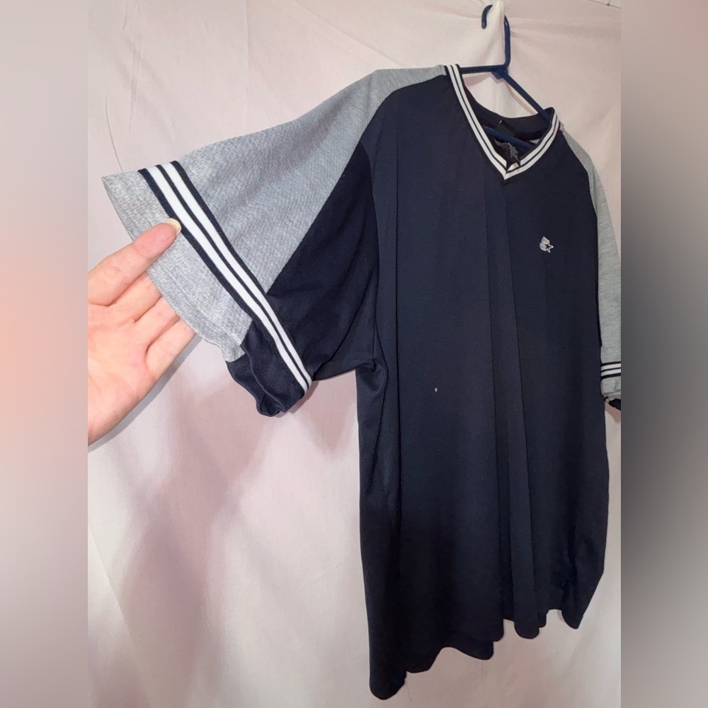STARTER Navy and Gray V-Neck Short Sleeve Jersey - Picture 2 of 8